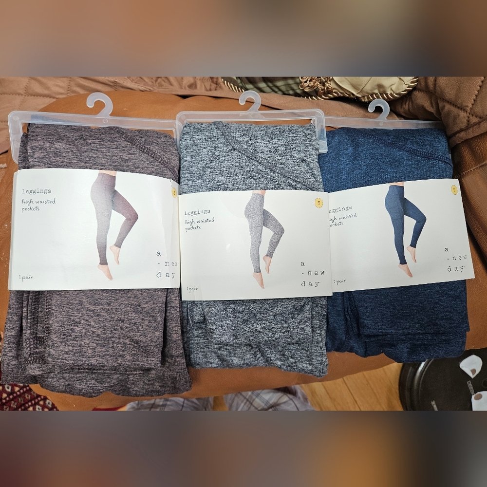 A New Day High-Waisted Leggings Set Gray, Blue, and Mauve (3 PAIRS/SMALL)